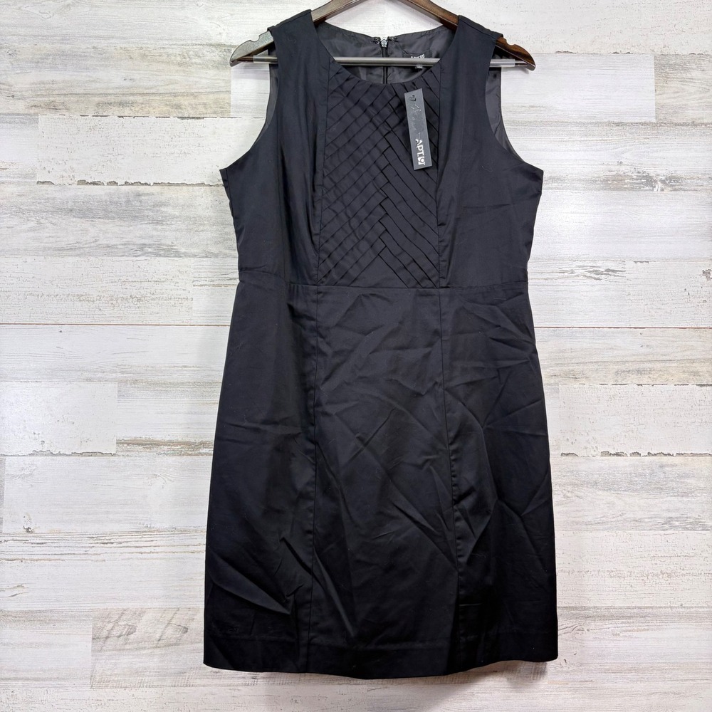 Apt‎ 9 Sheath Dress Womens 14P Black New Pleated Basketweave Sleeveless Preppy